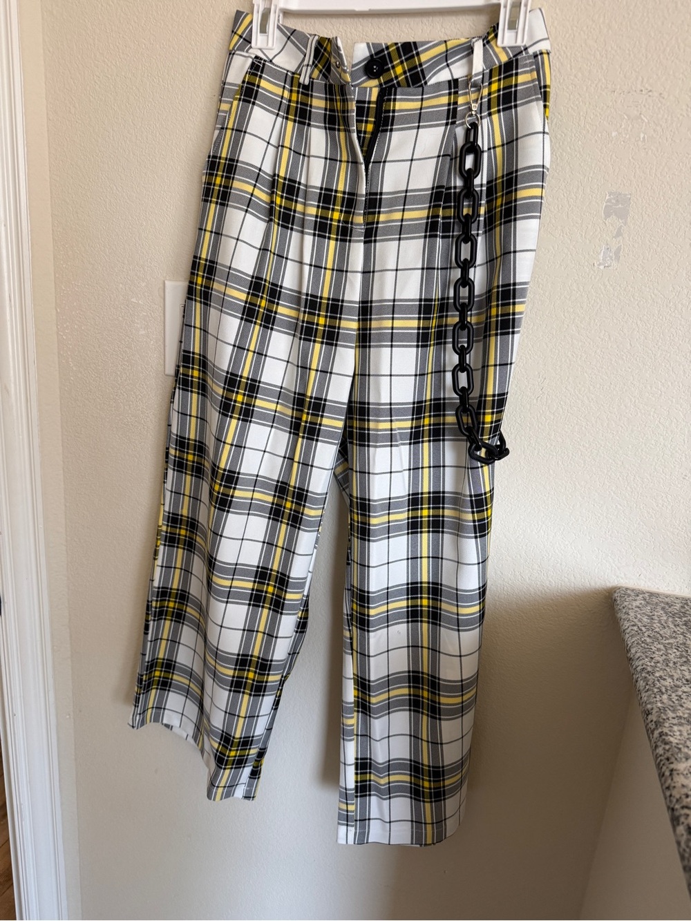 Plaid Yellow & White Men's Straight-Leg Pants